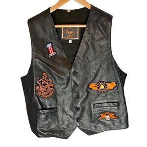 Sinstex Black Leather Motorcycle Harley Davidson Patches Vest Sz 50